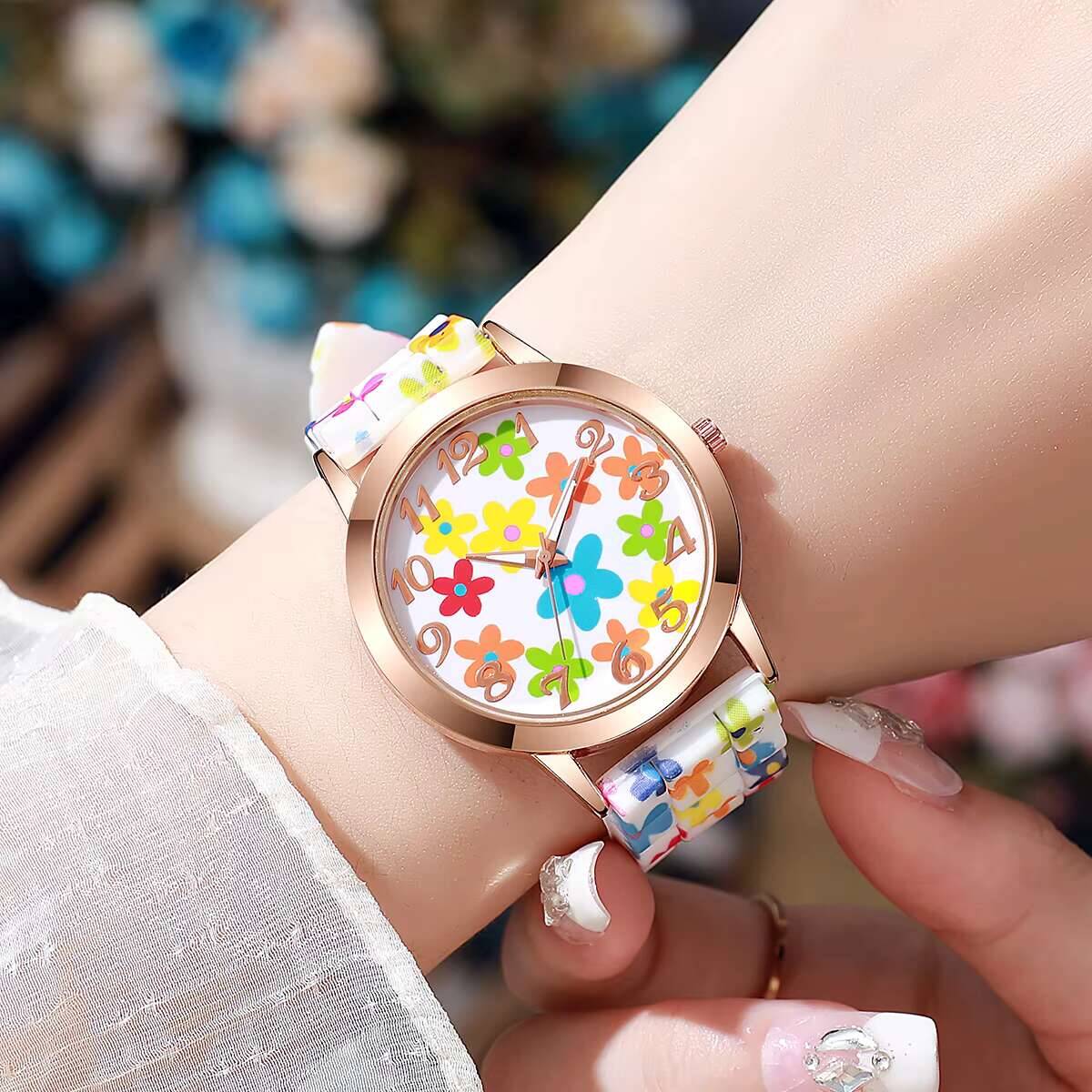 2PCS Fashion Flower Printed Wo - Silicone Band Women ulasan dan harga